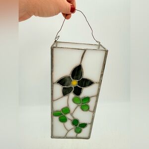 Vintage Tiffany Style Stained Glass Hanging Vase | Rectangular Floral design